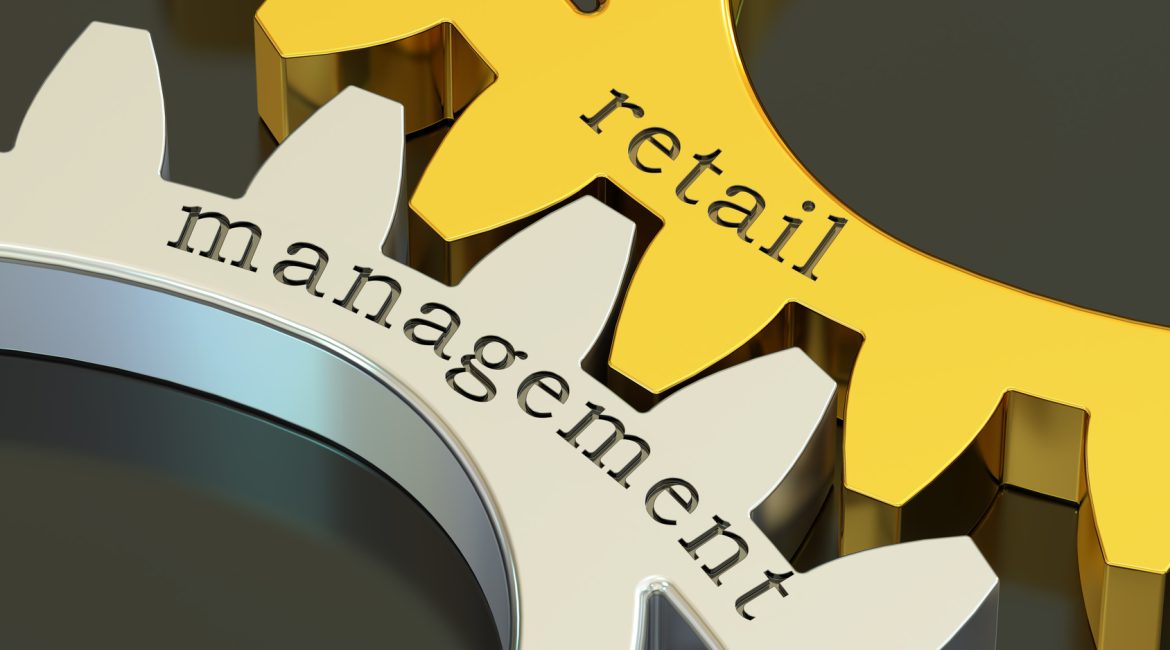 retail management concept on the gearwheels, 3D rendering